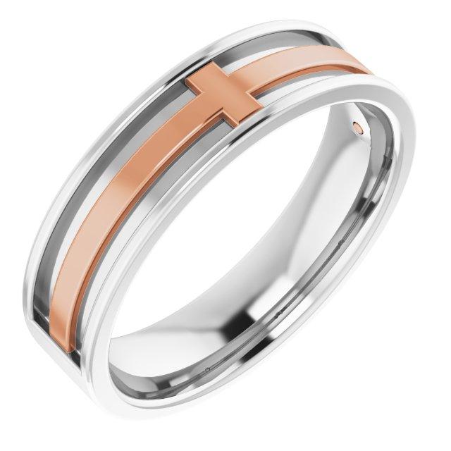 14k white/rose 6 mm cross band size 10.5