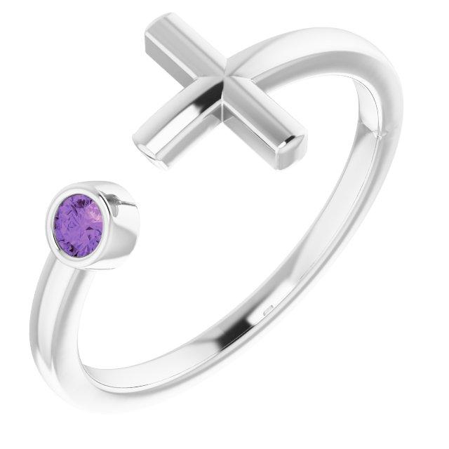 14k white amethyst negative space cross ring          