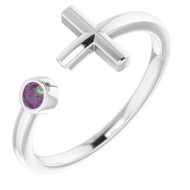 sterling silver chathamâ® created alexandrite negative space cross ring     