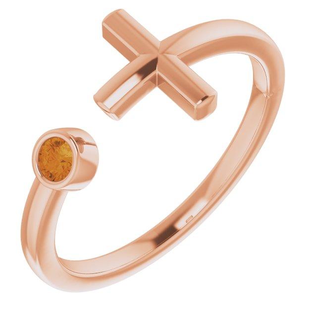 14k rose citrine negative space cross ring        