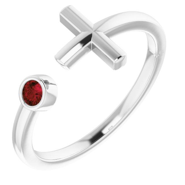 sterling silver mozambique garnet negative space cross ring               