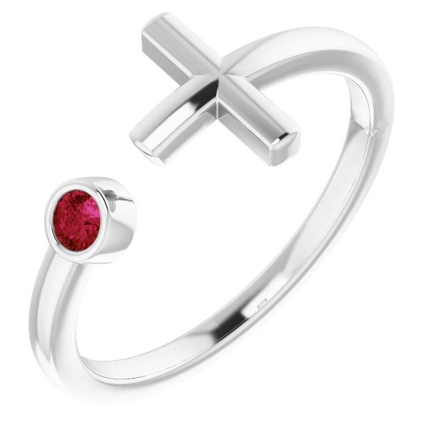 sterling silver chathamâ® created ruby negative space cross ring   