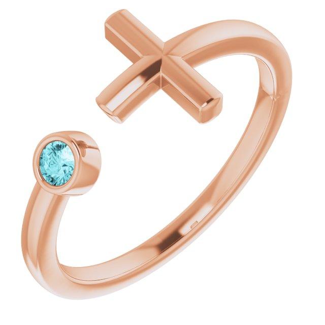 14k rose blue zircon negative space cross ring  