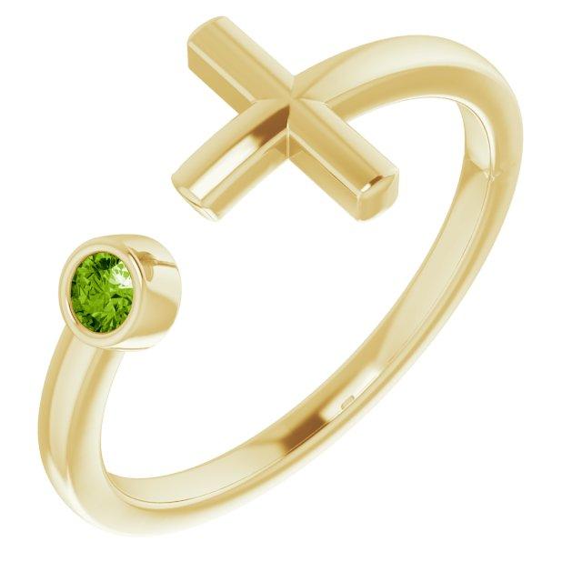 14k yellow peridot negative space cross ring            