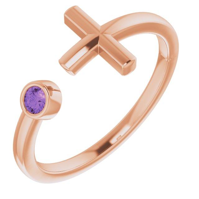 14k rose amethyst negative space cross ring          