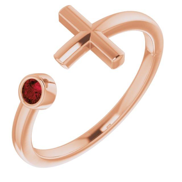 14k rose mozambique garnet negative space cross ring               