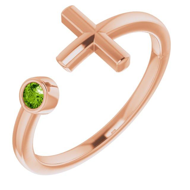 14k rose peridot negative space cross ring            