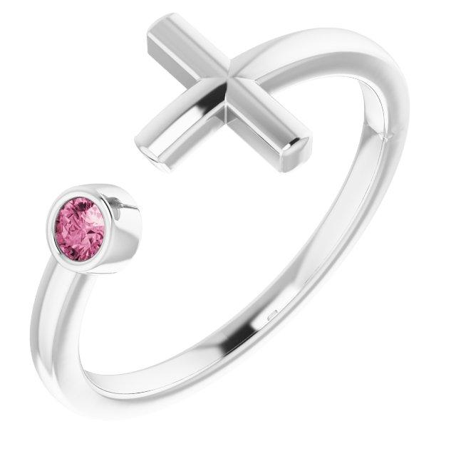 sterling silver pink tourmaline negative space cross ring           