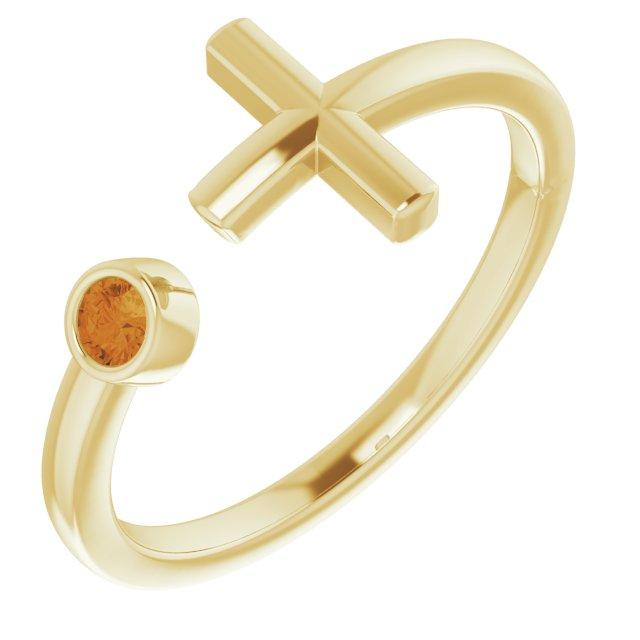 14k yellow citrine negative space cross ring        