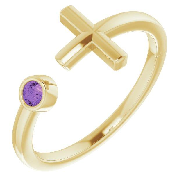 14k yellow amethyst negative space cross ring          