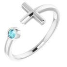 sterling silver blue zircon negative space cross ring  