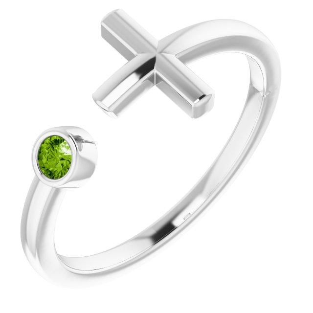 14k white peridot negative space cross ring            