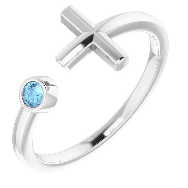 sterling silver aquamarine negative space cross ring             