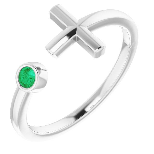sterling silver chathamâ® created emerald negative space cross ring       