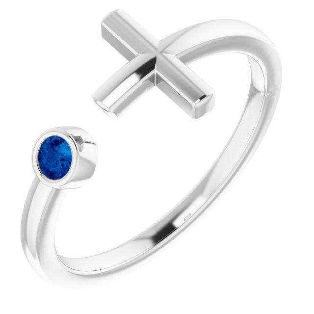 sterling silver chathamâ® created blue sapphire negative space cross ring   