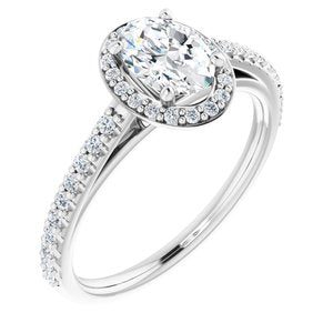 14k white 7x5 mm oval forever  moissanite & 1/4 ctw diamond engagement ring 