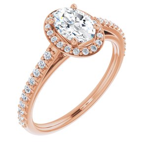 14k rose 7x5 mm oval forever  moissanite & 1/4 ctw diamond engagement ring 