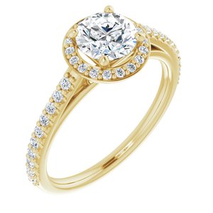 14k yellow 6 mm round forever  moissanite & 1/4 ctw diamond engagement ring 