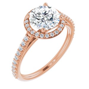 14k rose 7.5 mm round forever  moissanite & 1/4 ctw diamond engagement ring 