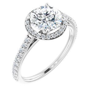 14k white 7.5 mm round forever  moissanite & 1/4 ctw diamond engagement ring 