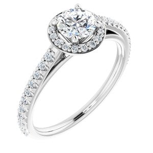 14k white 5 mm round forever  moissanite & 1/4 ctw diamond engagement ring 