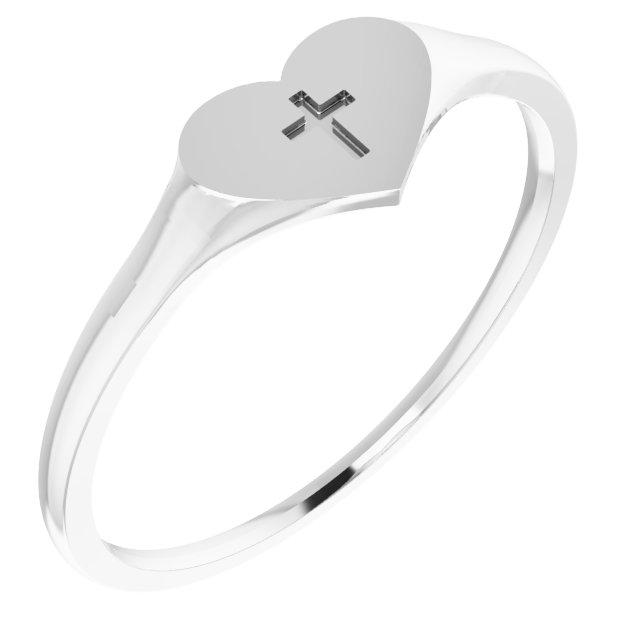 14k white heart & cross ring size 3