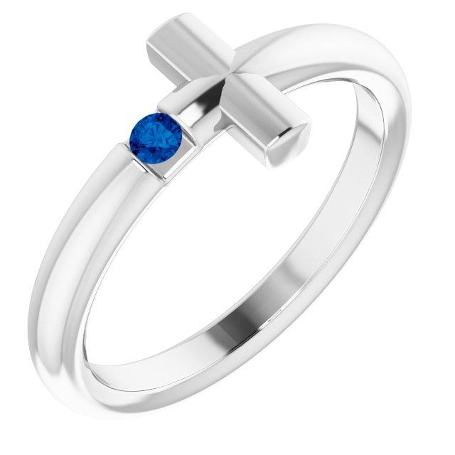 sterling silver blue sapphire sideways cross ring     