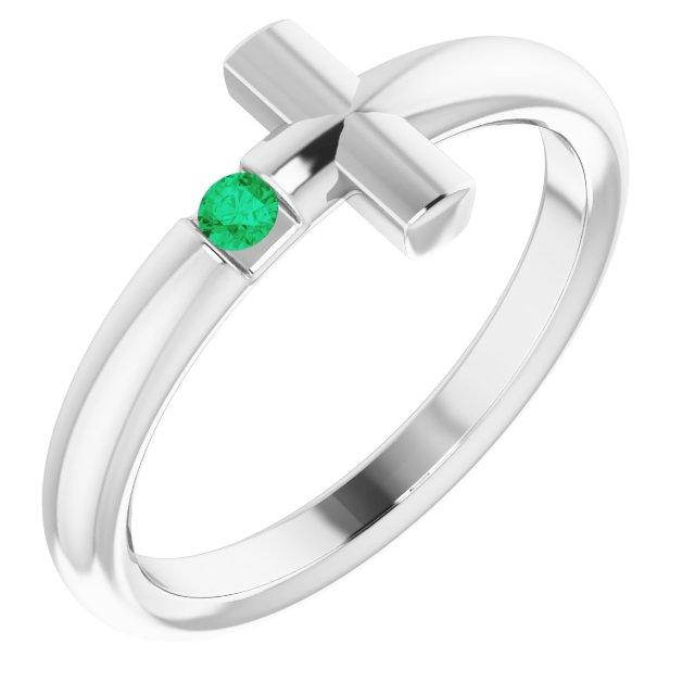 sterling silver emerald sideways cross ring      