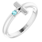 sterling silver blue zircon sideways cross ring      