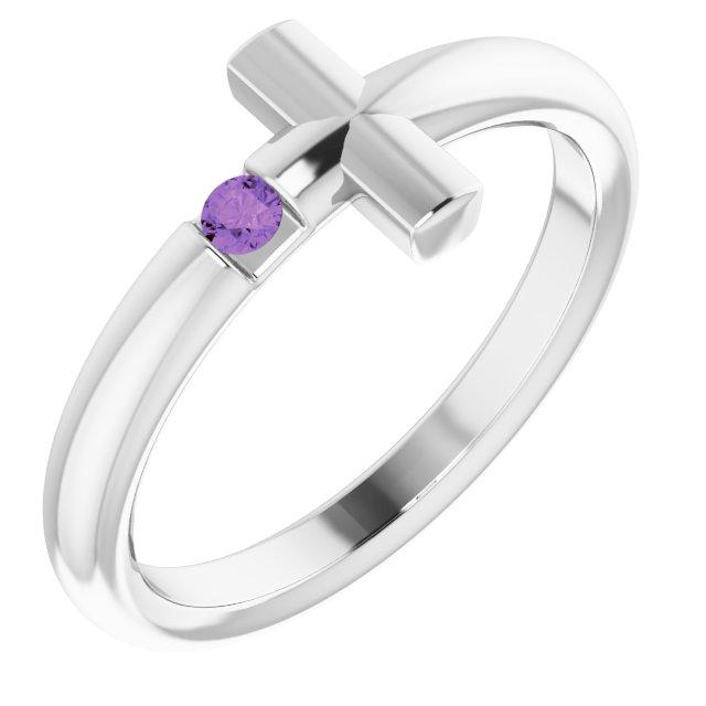 sterling silver amethyst sideways cross ring   