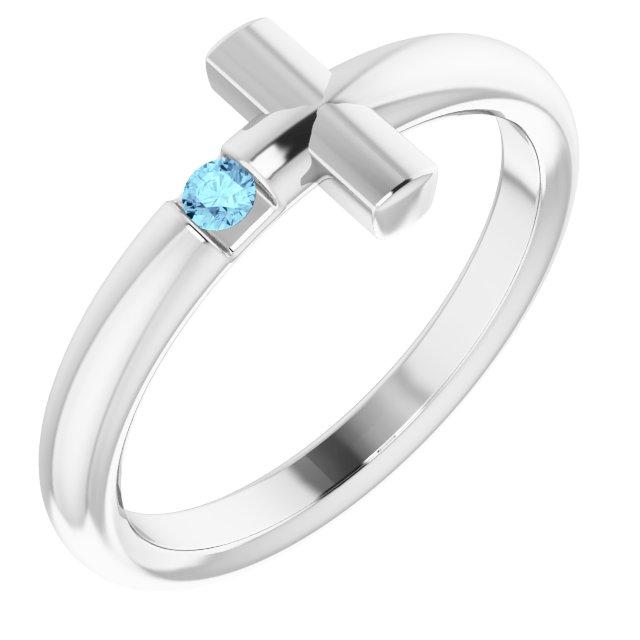 sterling silver aquamarine sideways cross ring    