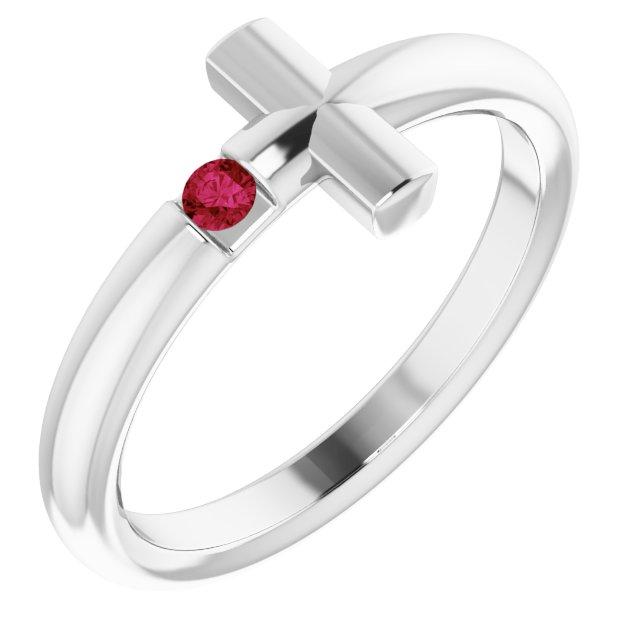 sterling silver ruby sideways cross ring     