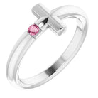 sterling silver pink tourmaline sideways cross ring    