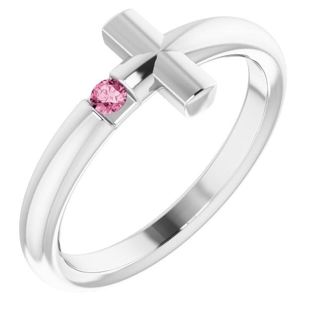 sterling silver pink tourmaline sideways cross ring    