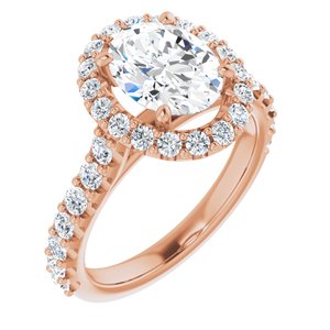 14k rose 9x7 mm oval forever  moissanite & 3/4 ctw diamond engagement ring  