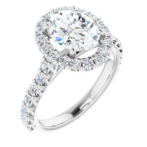 14k white 9x7 mm oval forever  moissanite & 3/4 ctw diamond engagement ring  