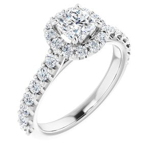 platinum 5 mm cushion forever  moissanite & 5/8 ctw diamond engagement ring 
