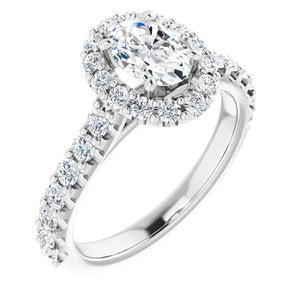 14k white 7x5 mm oval forever  moissanite & 3/4 ctw diamond engagement ring  