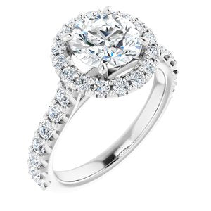 14k white 7.5 mm round forever  moissanite & 3/4 ctw diamond engagement ring  
