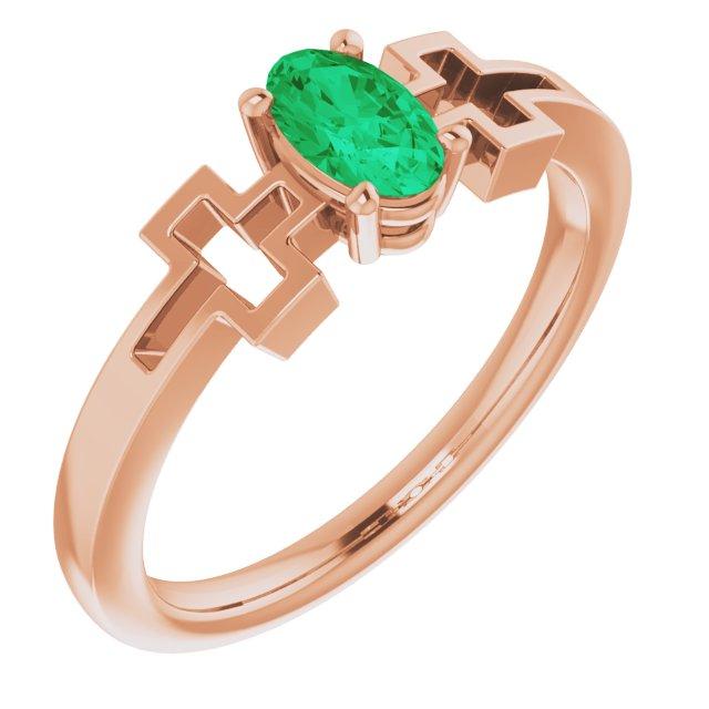 14k rose chathamâ® created emerald solitaire cross youth ring    