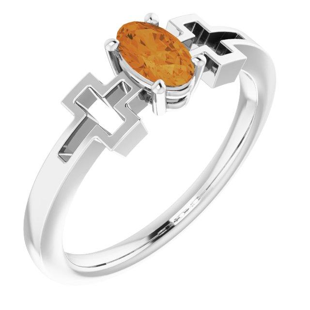 14k white citrine solitaire cross youth ring            