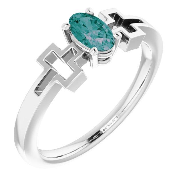 14k white chathamâ® created alexandrite solitaire cross youth ring  