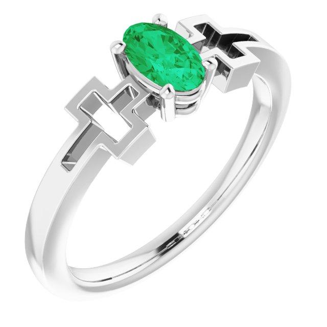 14k white chathamâ® created emerald solitaire cross youth ring    