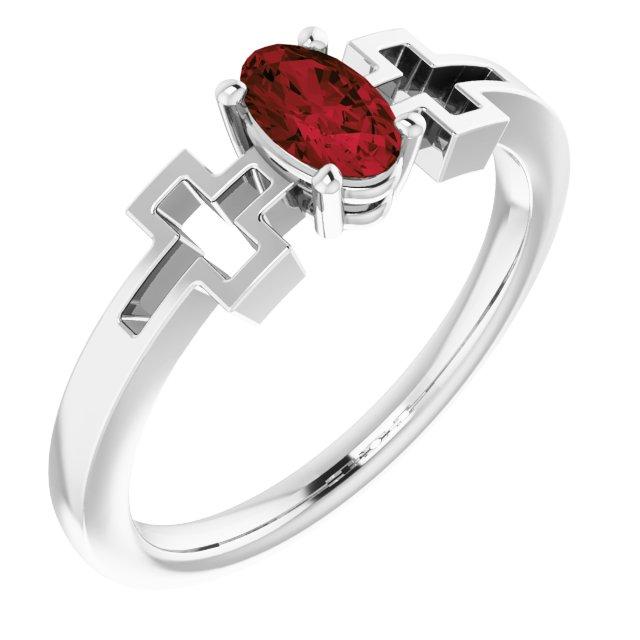 sterling silver mozambique garnet solitaire cross youth ring                    