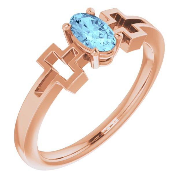 14k rose aquamarine solitaire cross youth ring        