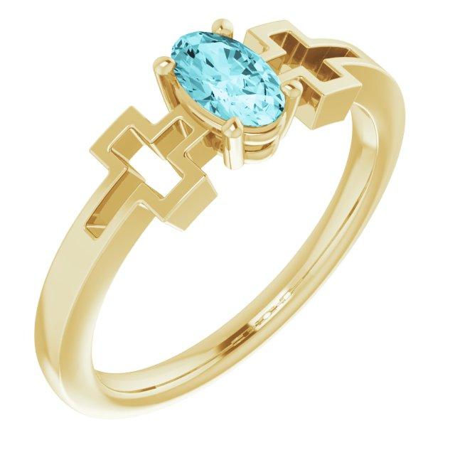 14k yellow blue zircon solitaire cross youth ring         