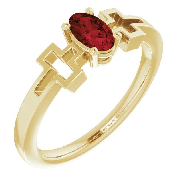 14k yellow mozambique garnet solitaire cross youth ring                    