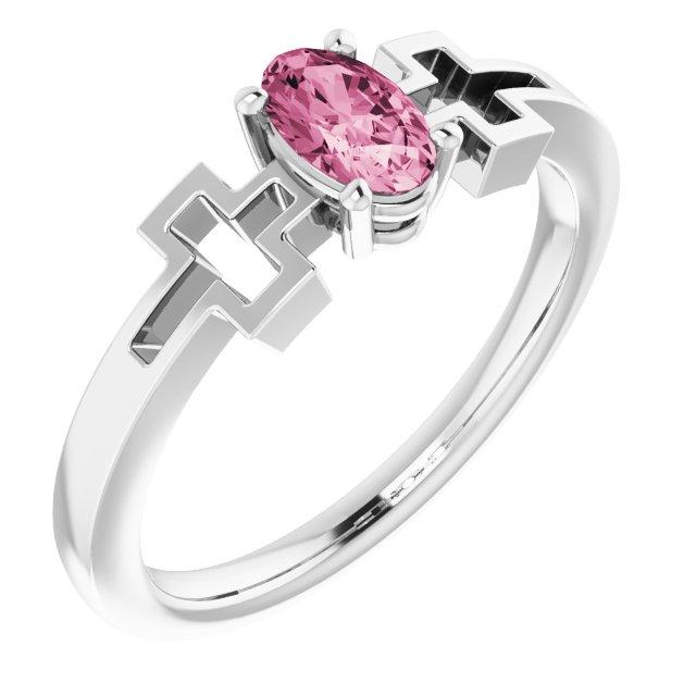 14k white pink tourmaline solitaire cross youth ring                