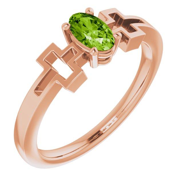 14k rose peridot solitaire cross youth ring                 