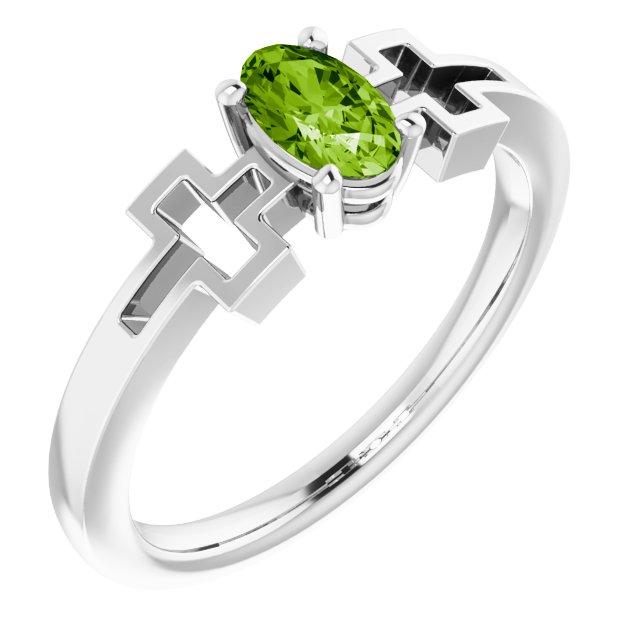 14k white peridot solitaire cross youth ring                 